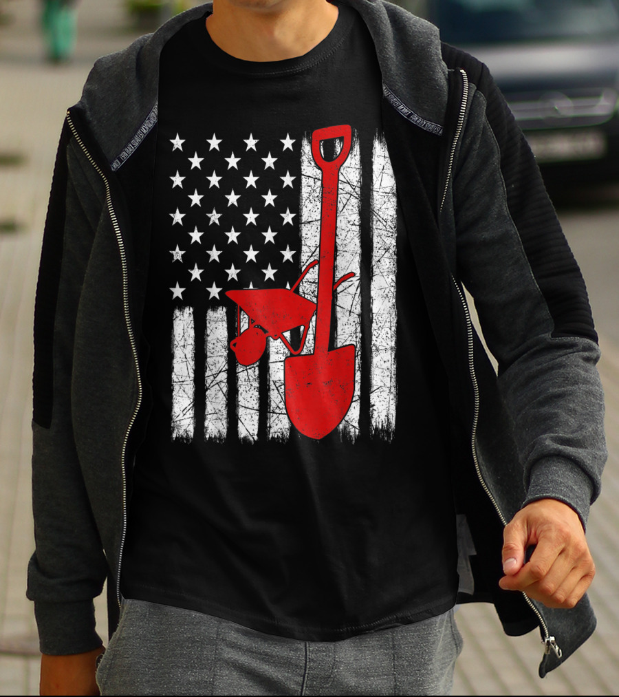 American Flag Garden Tools Wheelbarrow Shovel T-Shirt