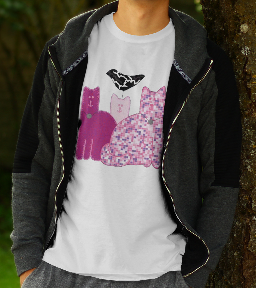 Miranda Sings Cat Trio With Pixel Pink Pattern And Black Collar T-Shirt