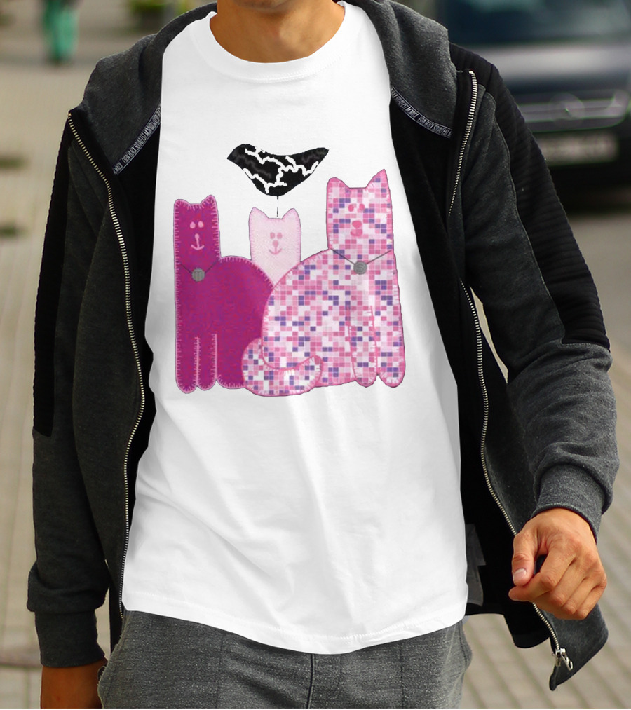Miranda Sings Cat Trio With Pixel Pink Pattern And Black Collar T-Shirt