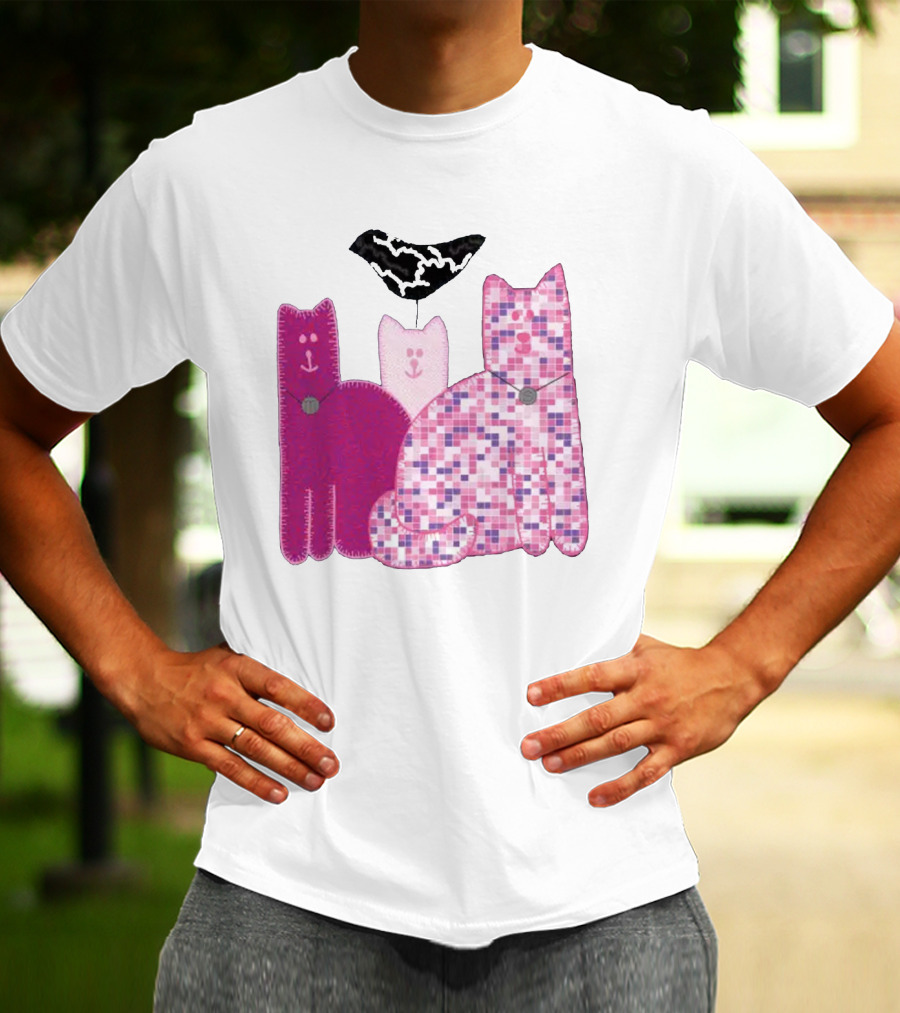 Miranda Sings Cat Trio With Pixel Pink Pattern And Black Collar T-Shirt