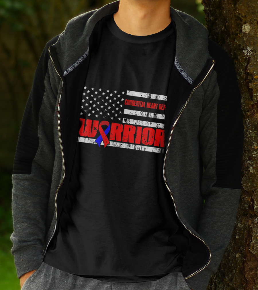 Congenital Heart Defect Warrior USA Flag Awareness T-Shirt