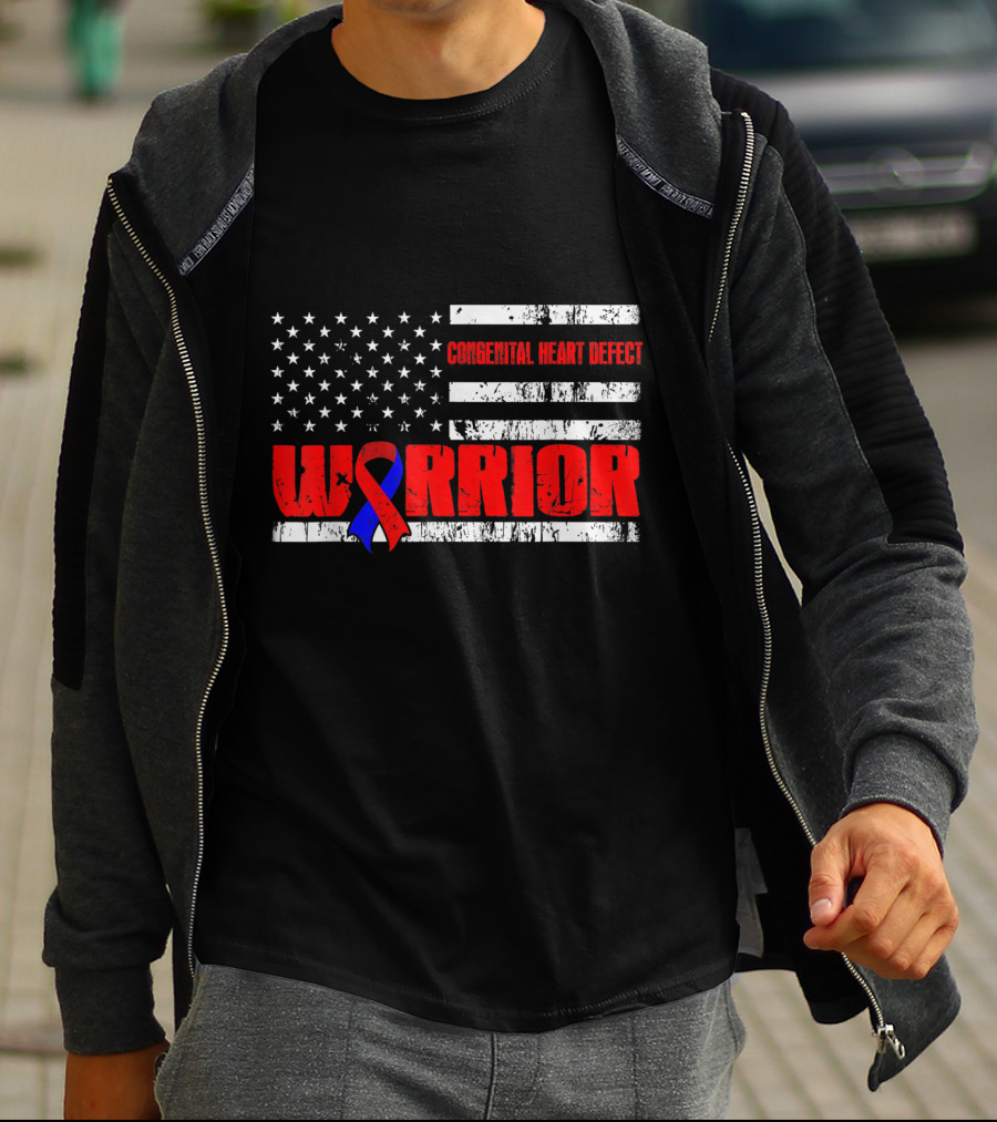 Congenital Heart Defect Warrior USA Flag Awareness T-Shirt