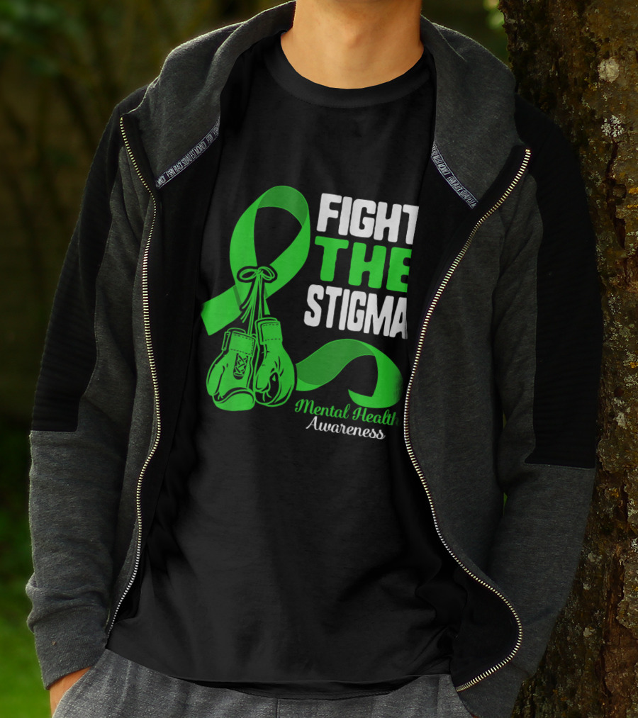 Fight The Stigma Mental Health Awareness Green Ribbon Boxing Gloves T-Shirt