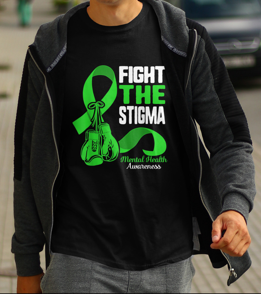 Fight The Stigma Mental Health Awareness Green Ribbon Boxing Gloves T-Shirt
