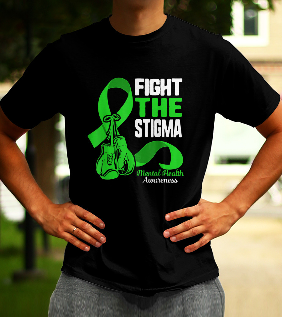 Fight The Stigma Mental Health Awareness Green Ribbon Boxing Gloves T-Shirt