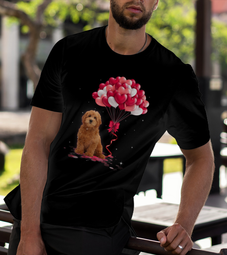 Goldendoodle Puppy With Heart Balloons T-Shirt
