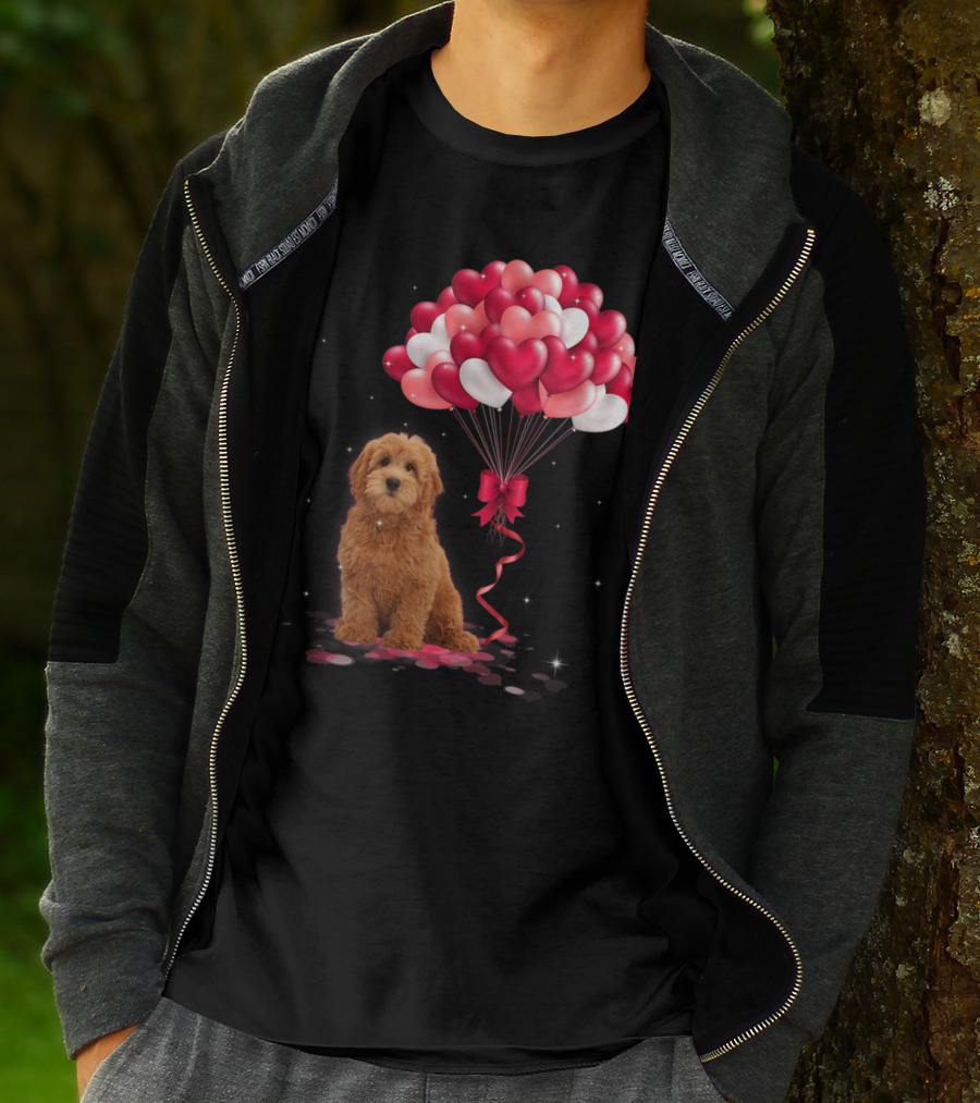 Goldendoodle Puppy With Heart Balloons T-Shirt