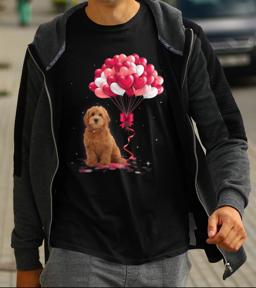 Goldendoodle Puppy With Heart Balloons T-Shirt
