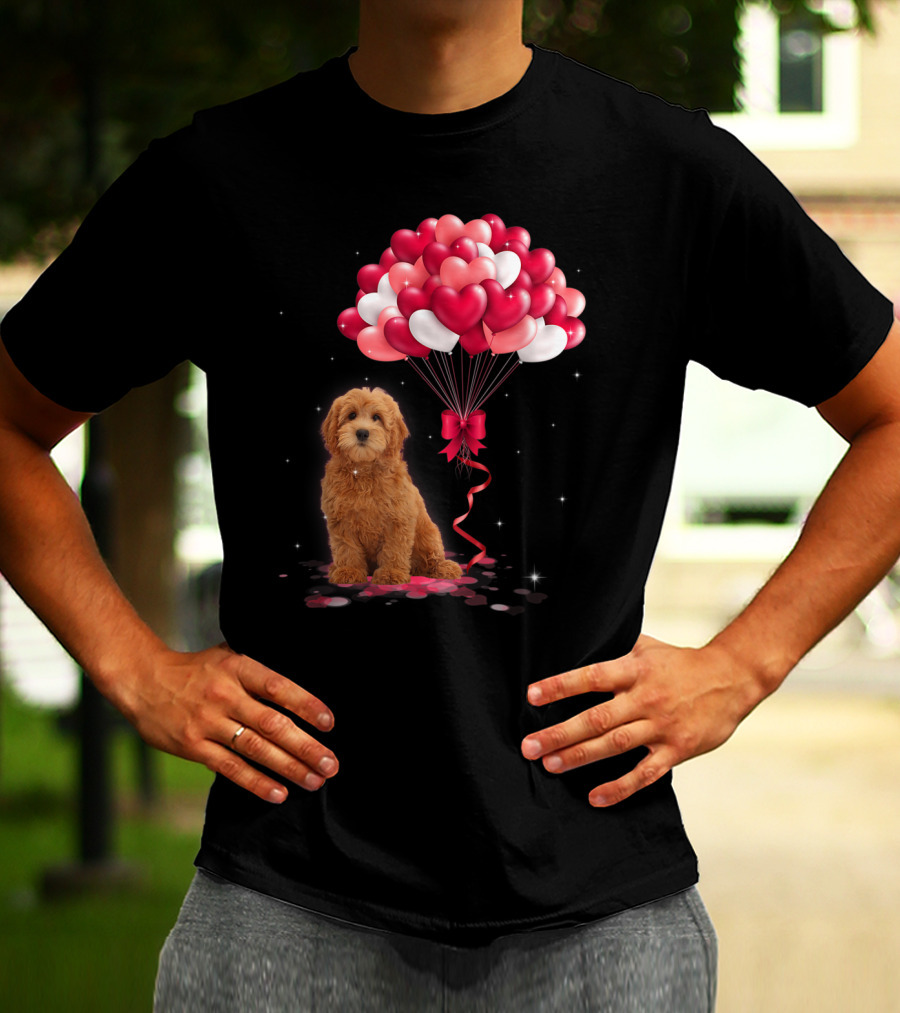 Goldendoodle Puppy With Heart Balloons T-Shirt