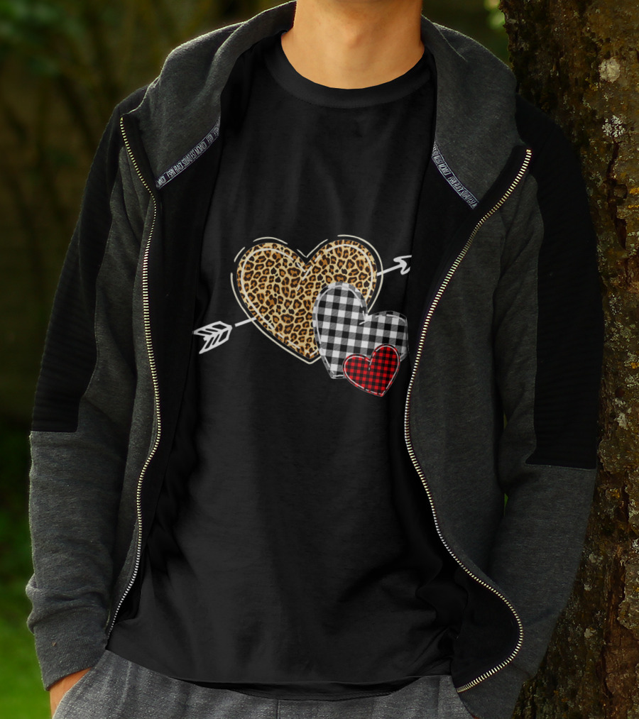 Leopard Buffalo Plaid Heart Valentine Day Arrow T-Shirt