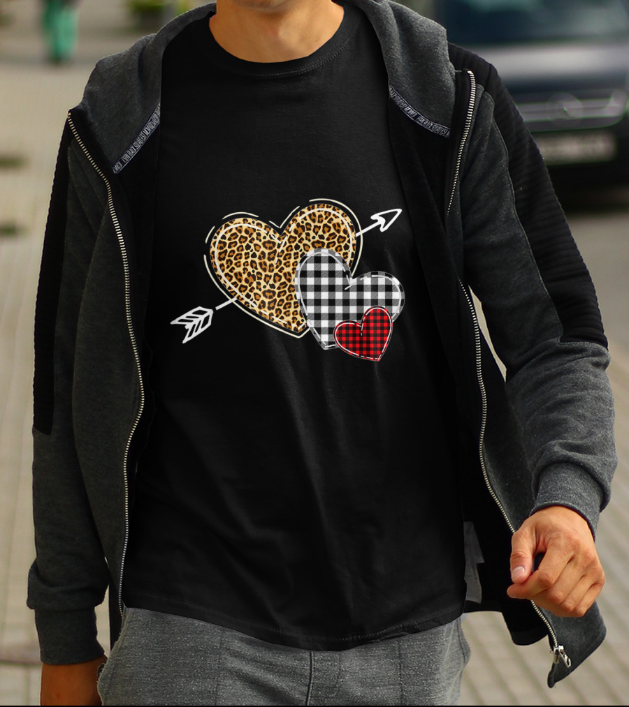 Leopard Buffalo Plaid Heart Valentine Day Arrow T-Shirt