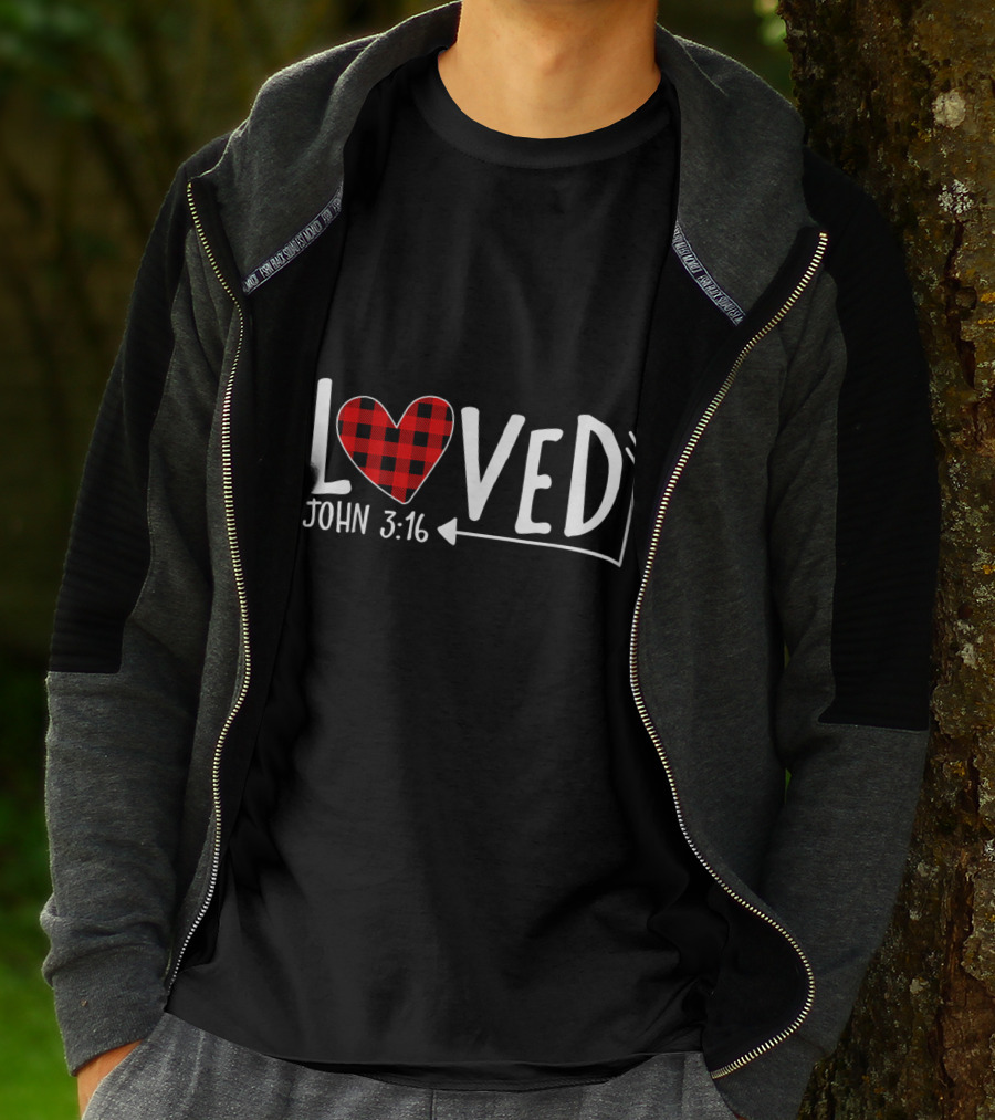 Loved John 3:16 Buffalo Plaid Heart Arrow T-Shirt
