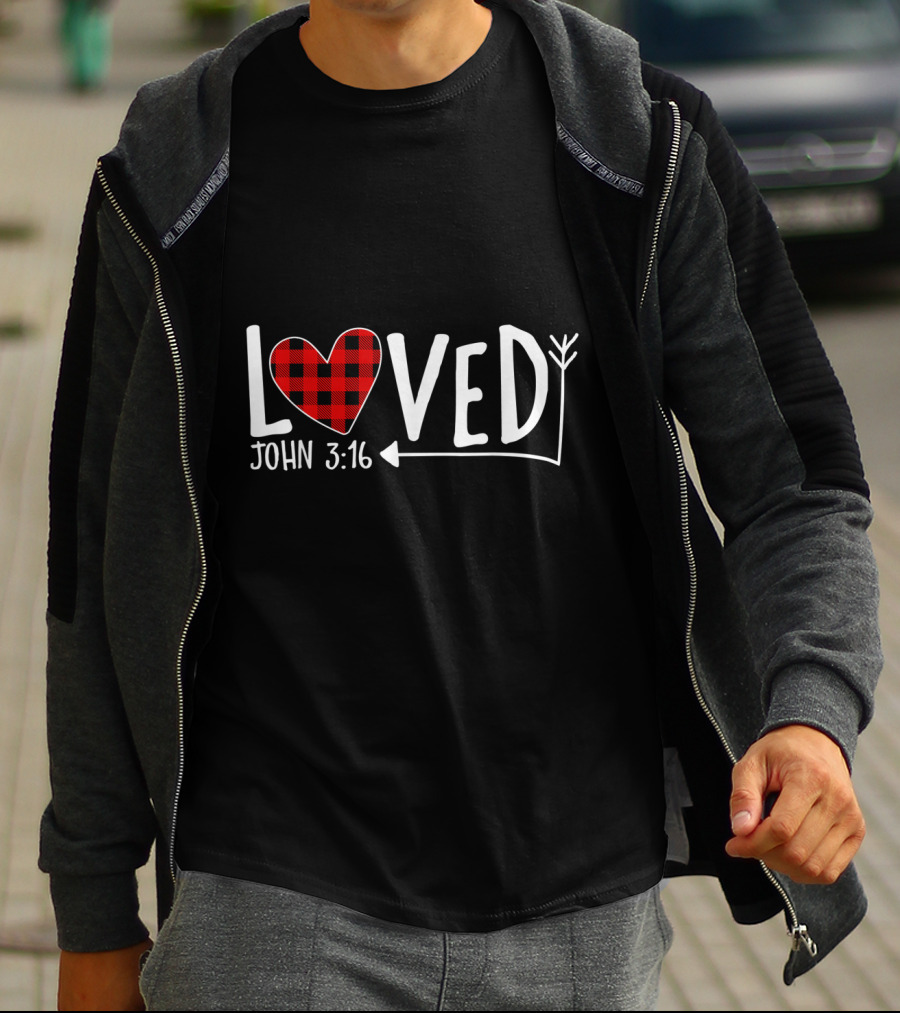 Loved John 3:16 Buffalo Plaid Heart Arrow T-Shirt