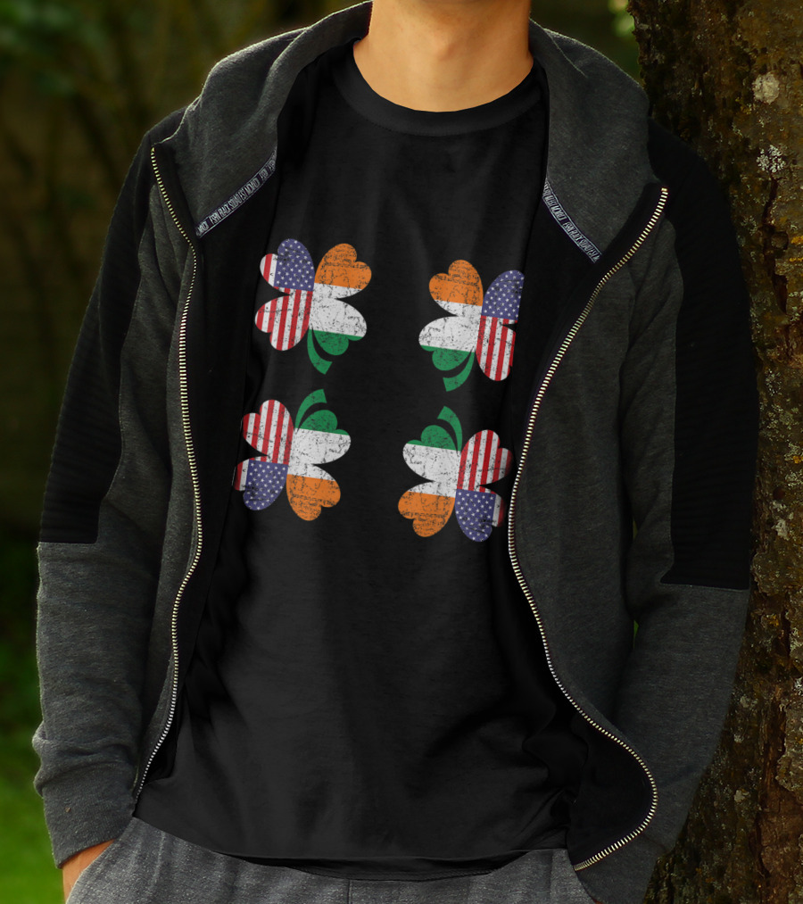 Saint Patricks Day Irish American Flag Four Leaf Clover Ireland T-Shirt