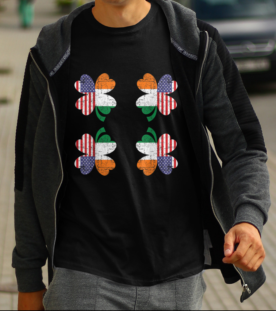 Saint Patricks Day Irish American Flag Four Leaf Clover Ireland T-Shirt