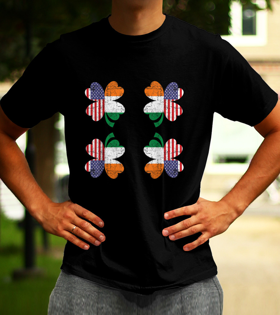 Saint Patricks Day Irish American Flag Four Leaf Clover Ireland T-Shirt