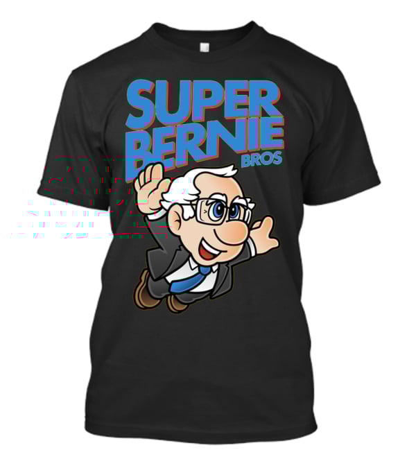 Super Bernie Bros Flying Cartoon Character In Blue Suit And Glasses Iconic T-Shirt