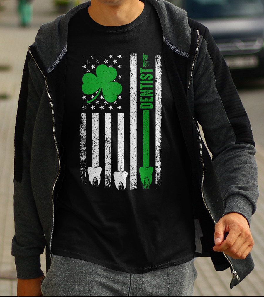 American Flag Shamrock Dentist With Teeth And Stripes T-Shirt