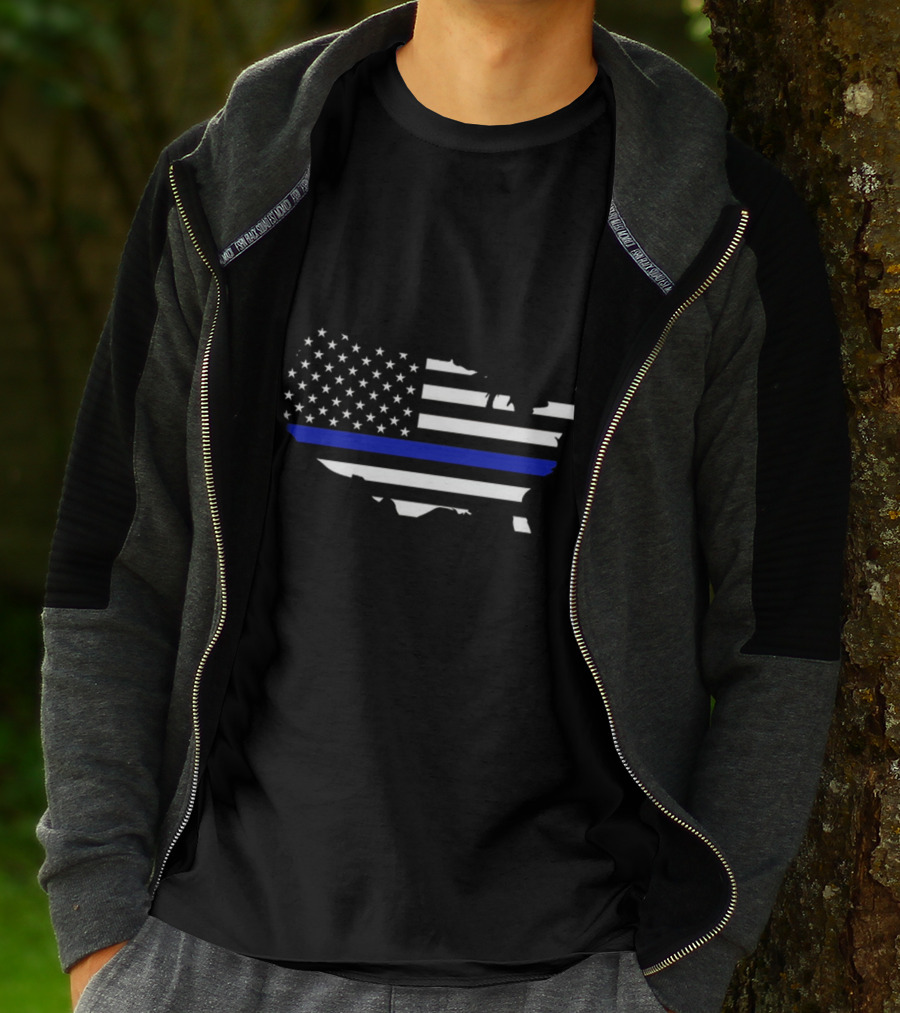 Thin Blue Line Flag Map Of USA T-Shirt
