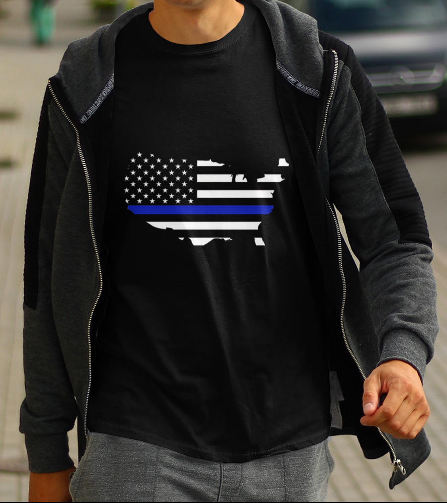 Thin Blue Line Flag Map Of USA T-Shirt