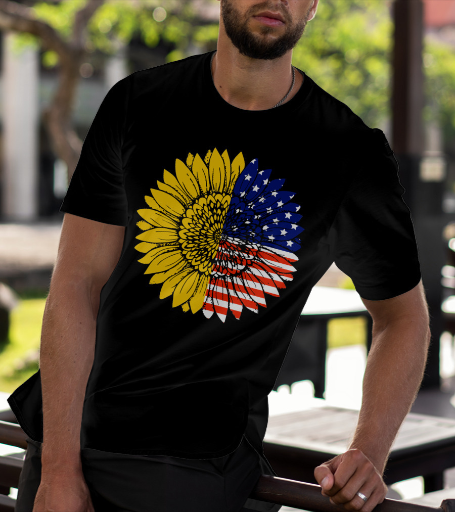 American Flag Sunflower Icon License T-Shirt