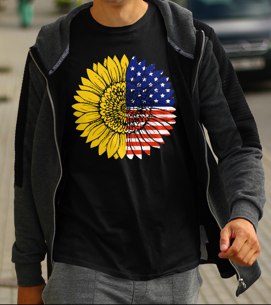 American Flag Sunflower Icon License T-Shirt