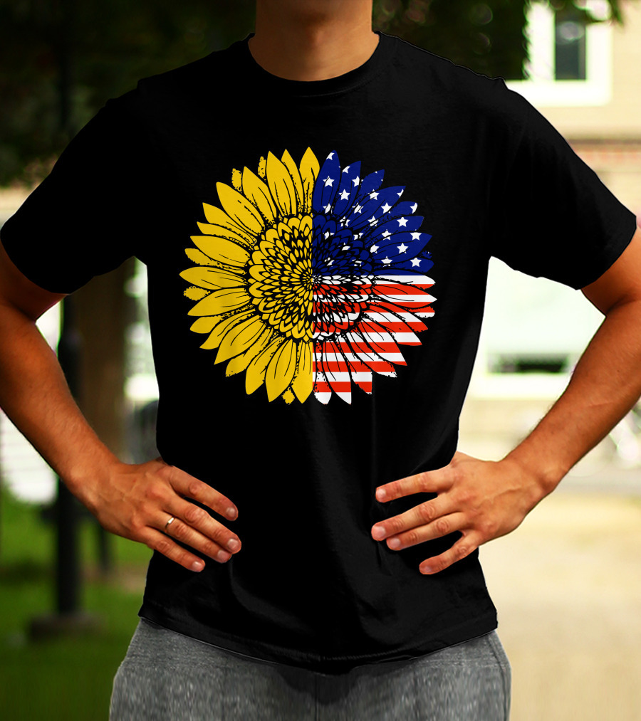 American Flag Sunflower Icon License T-Shirt