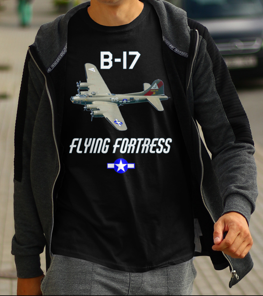 B17 Flying Fortress With Military Airplane And Star Insignia T-Shirt