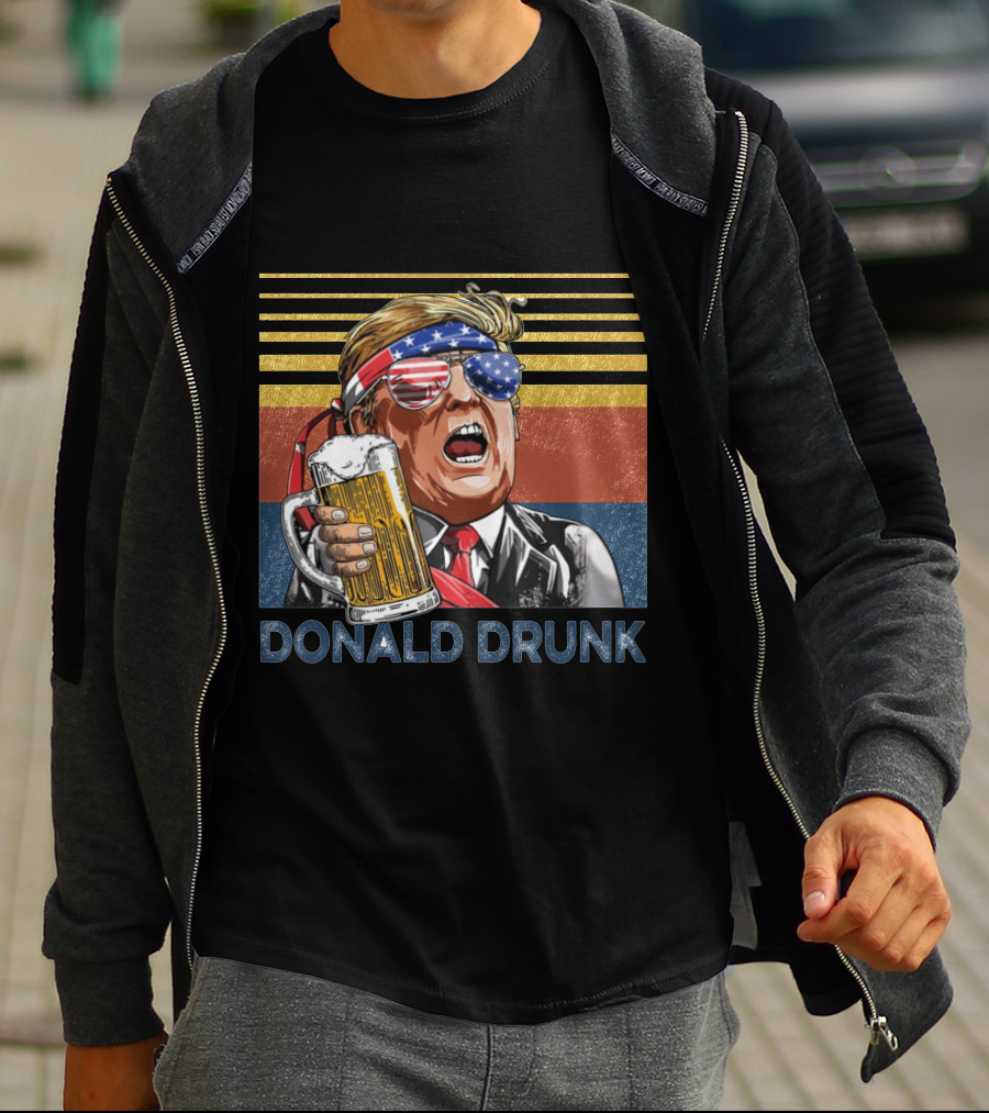 Donald Drunk Retro American Flag Beer Glass T-Shirt