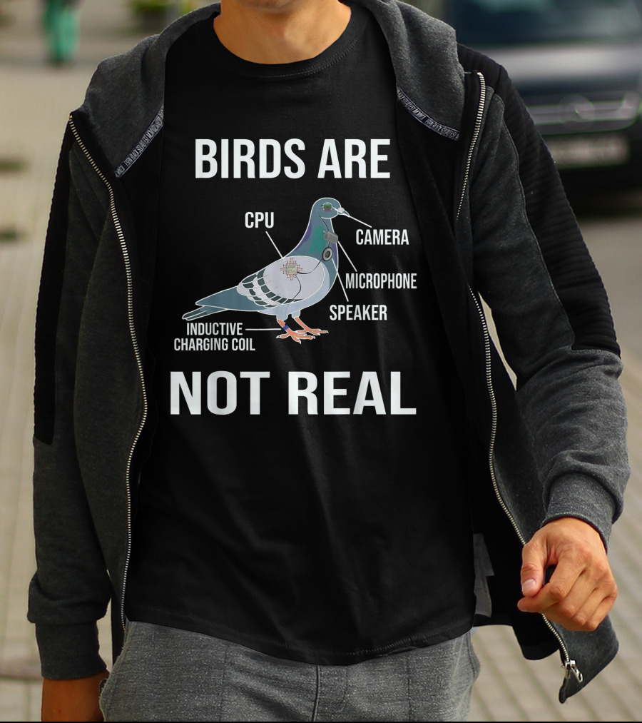 BIRDS ARE NOT REAL CPU CAMERA MICROPHONE SPEAKER INDUCTIVE CHARGING COIL T-Shirt
