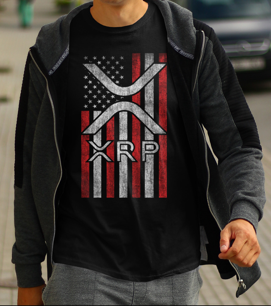 XRP Cryptocurrency Blockchain American Flag T-Shirt