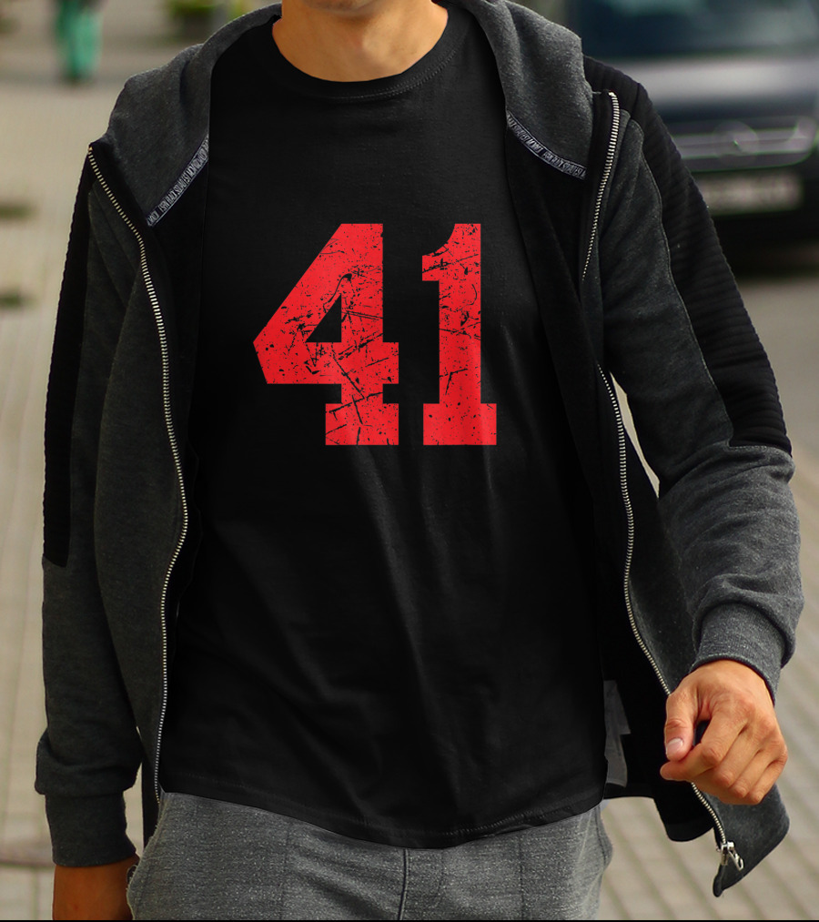 41 Sports Jersey Red Grunge Text T-Shirt