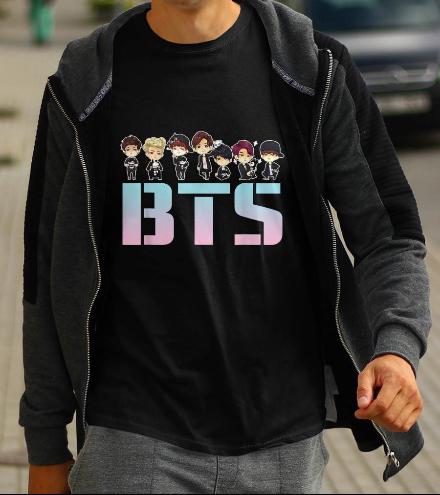 BTS Kpop Chibi Characters Pastel Letters T-Shirt
