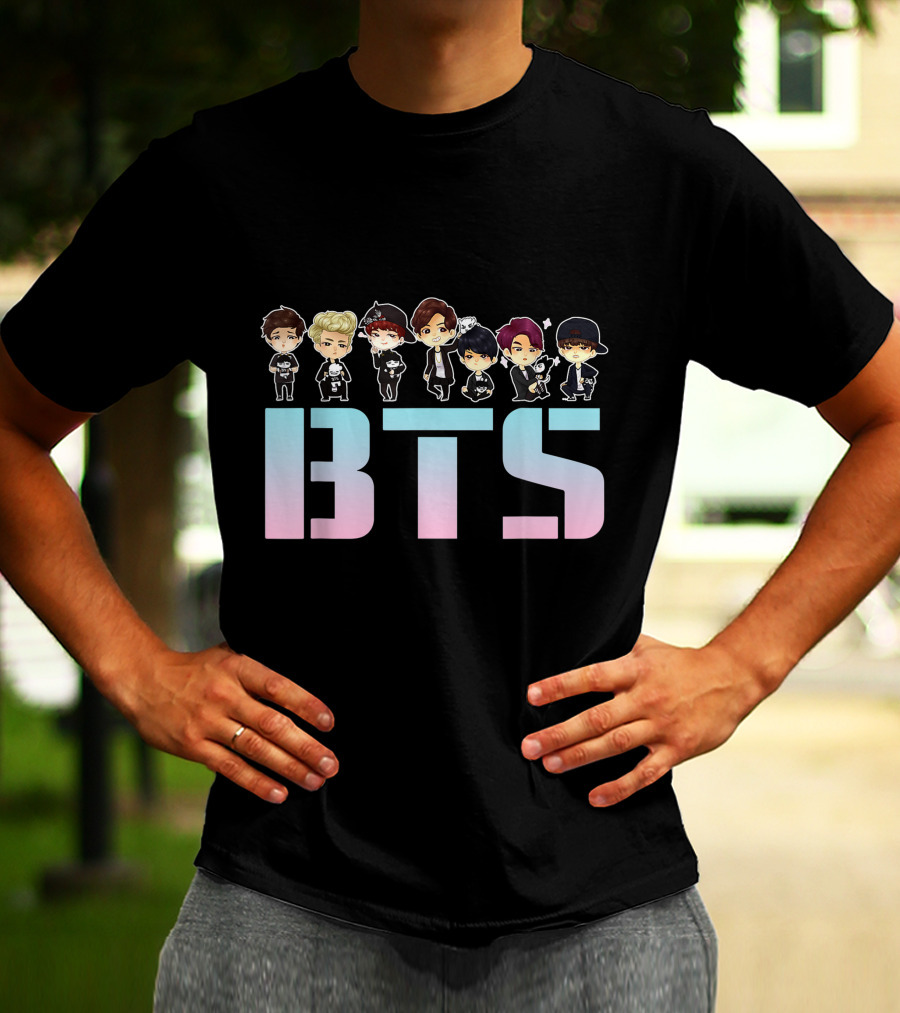 BTS Kpop Chibi Characters Pastel Letters T-Shirt