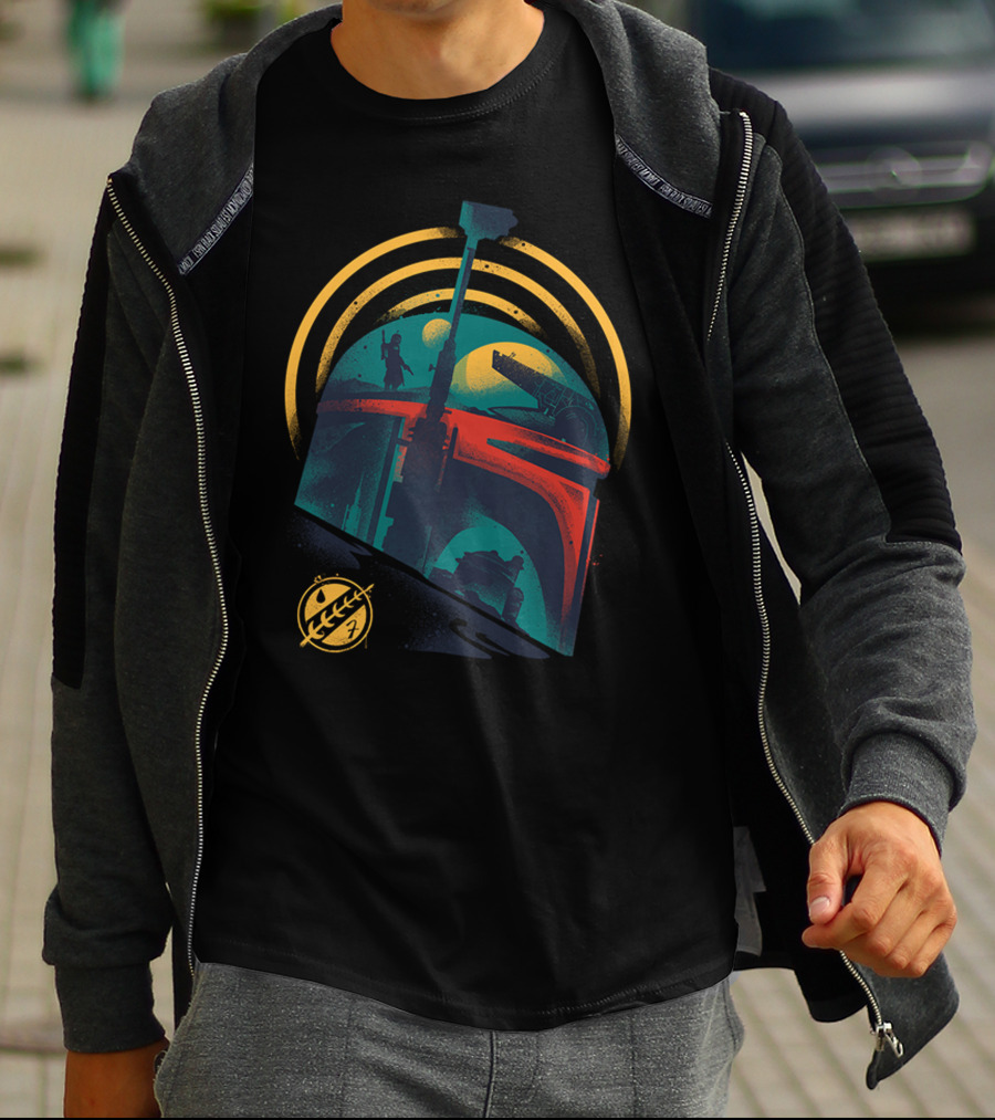Ruler Of Mandalore Bounty Hunter Helmet With Galactic Symbols And Rising Moons T-Shirt