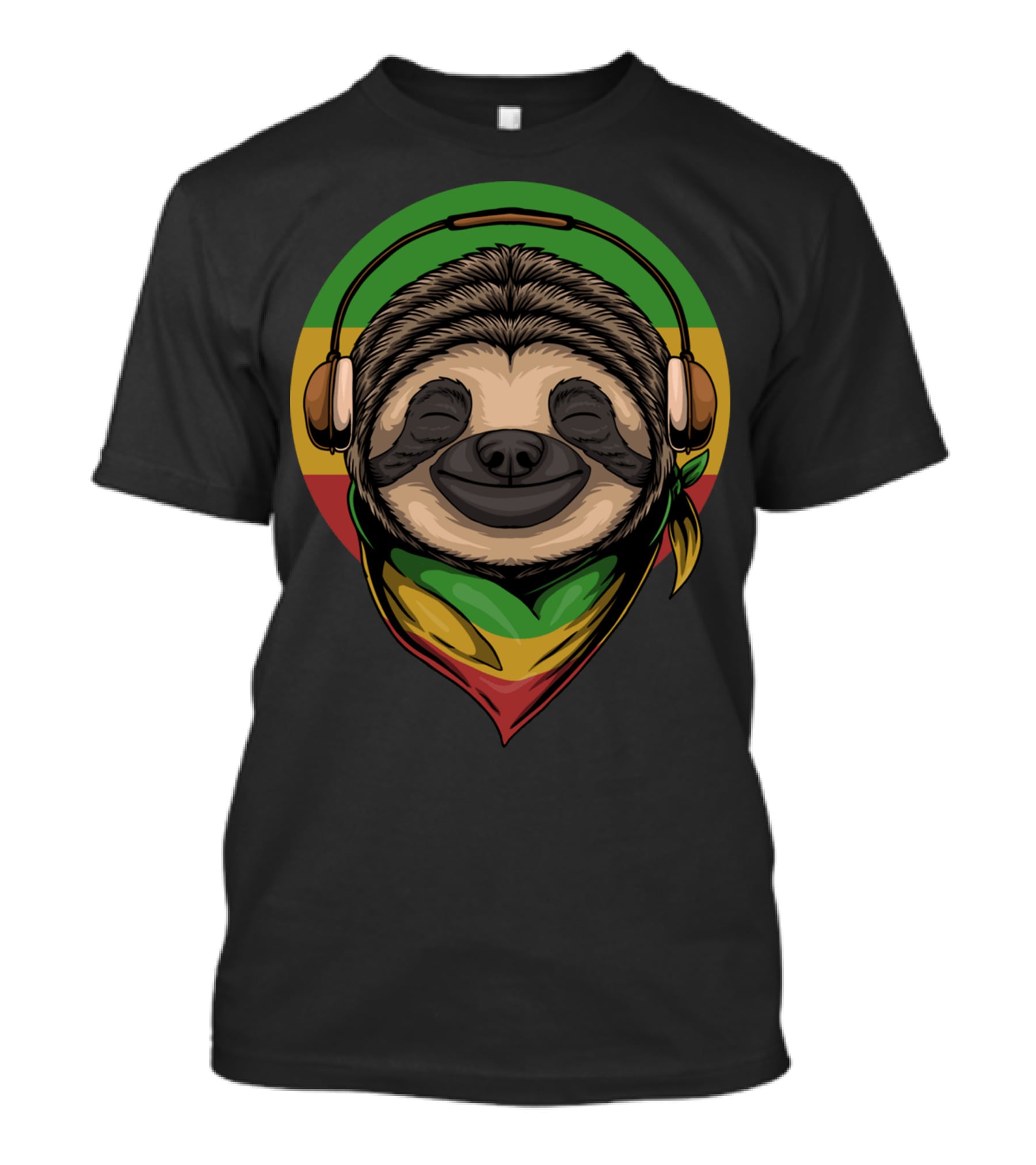 Sloth Rasta Headphones Rasta Colors T-Shirt