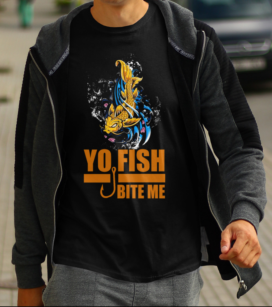 Yo Fish Bite Me Koi Art With Fishing Hook T-Shirt