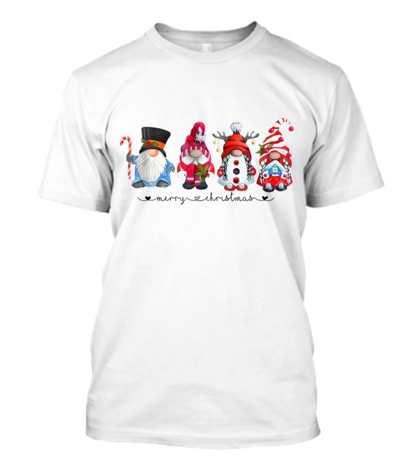 Merry Christmas Gnome Candy Cane Reindeer Santa House T-Shirt
