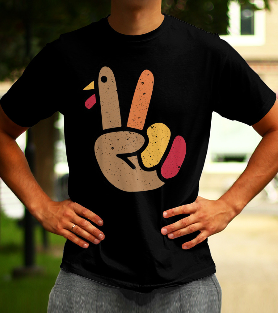 Peace Turkey Hand Cool Thanksgiving T-Shirt