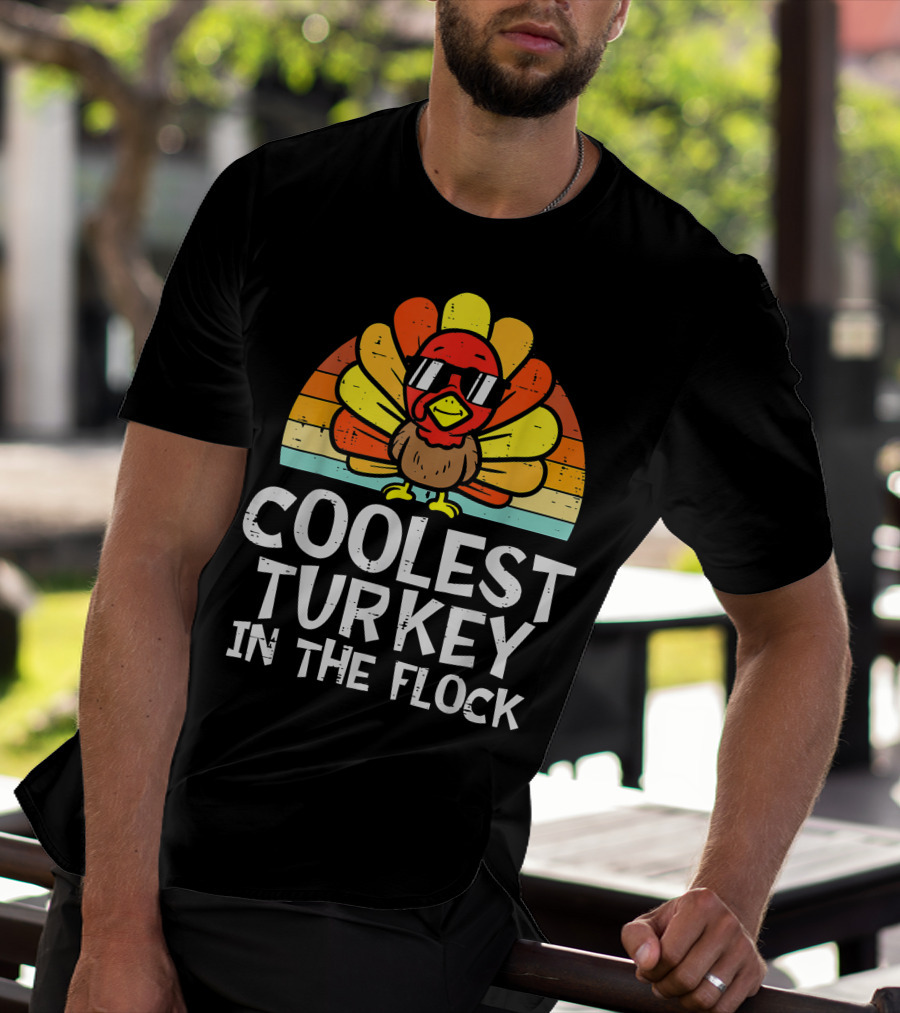 Coolest Turkey In The Flock Retro Sunglasses Vintage Sunset T-Shirt