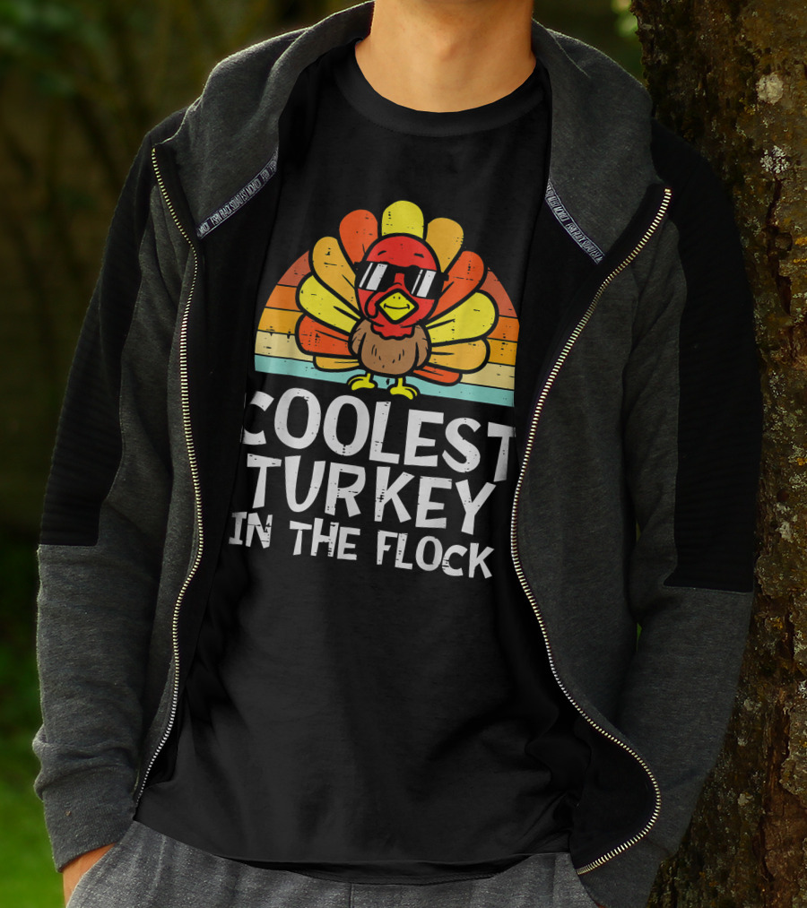 Coolest Turkey In The Flock Retro Sunglasses Vintage Sunset T-Shirt