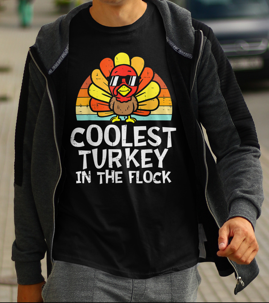 Coolest Turkey In The Flock Retro Sunglasses Vintage Sunset T-Shirt