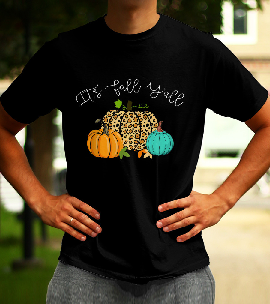 It's Fall Y'all Pumpkins Leopard Print T-Shirt