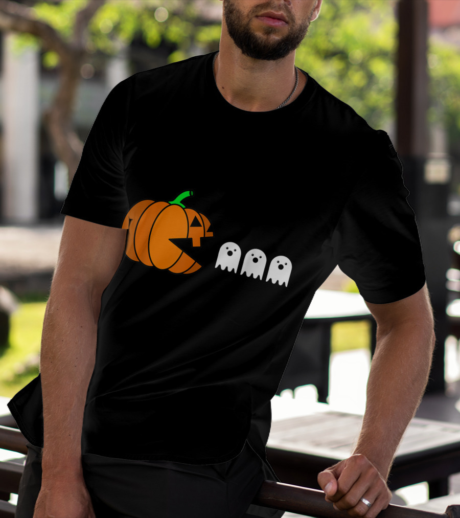 Halloween Pumpkin Pac-Man Style Ghosts T-Shirt