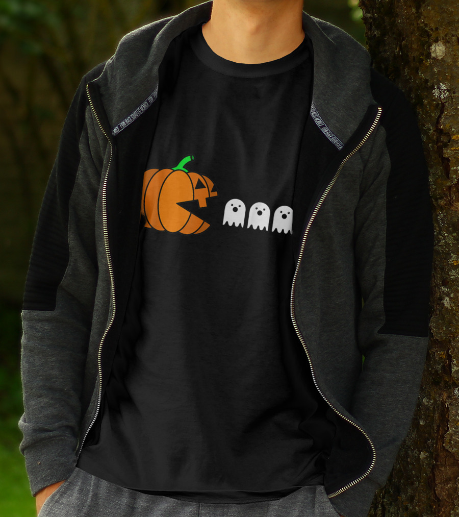 Halloween Pumpkin Pac-Man Style Ghosts T-Shirt
