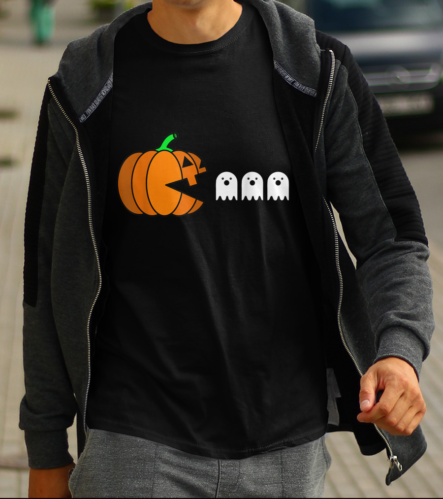 Halloween Pumpkin Pac-Man Style Ghosts T-Shirt