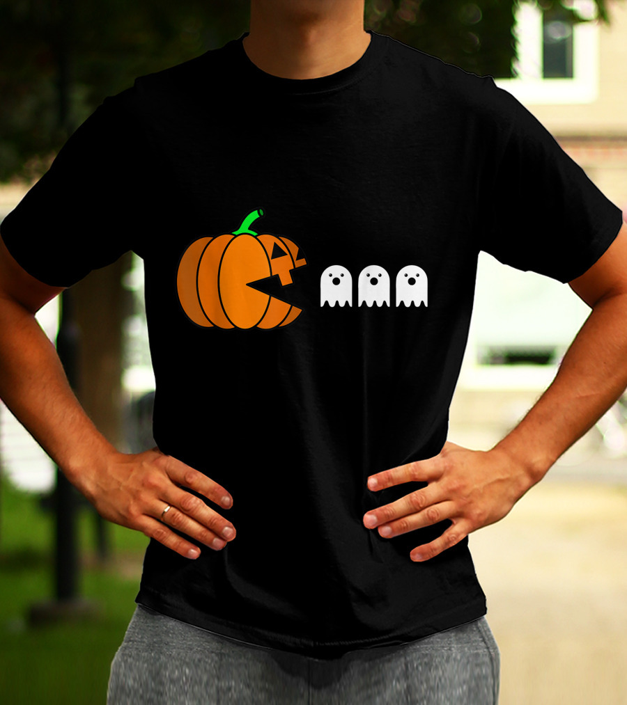 Halloween Pumpkin Pac-Man Style Ghosts T-Shirt