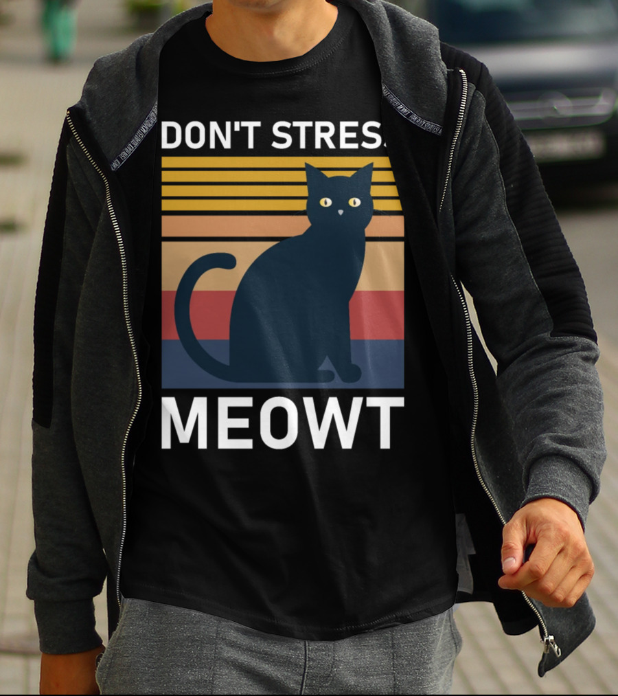 Don't Stress Meowt Retro Striped Cat T-Shirt