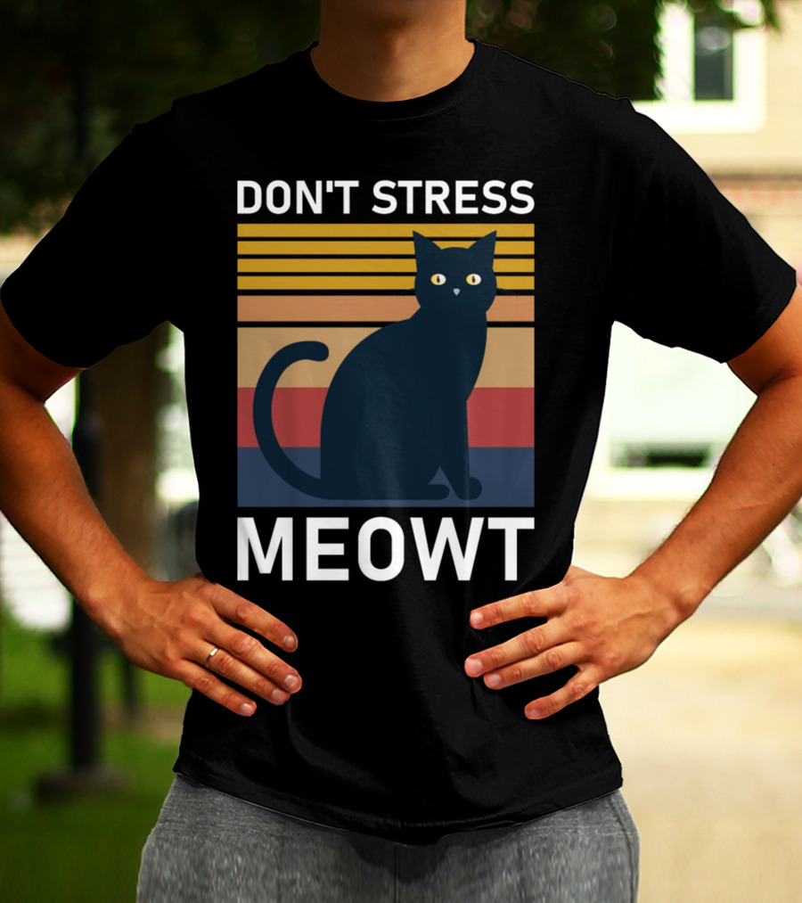 Don't Stress Meowt Retro Striped Cat T-Shirt