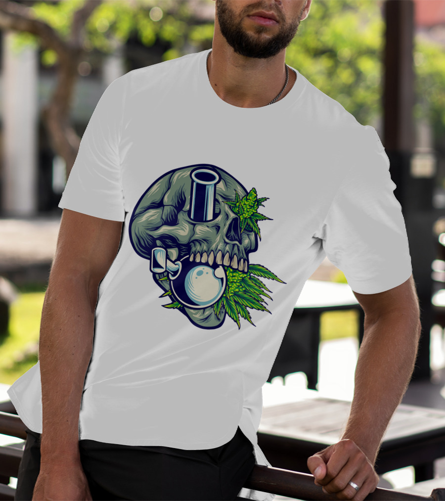 Stone Skull Cannabis Bong With Leaf Accents T-Shirt